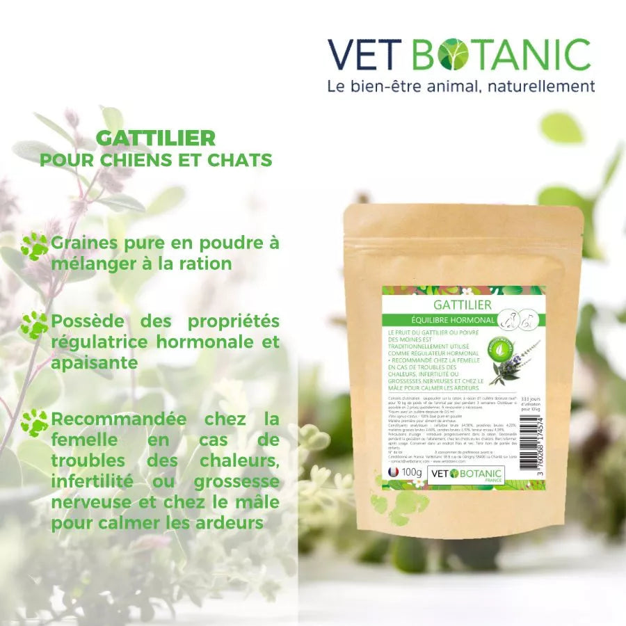 GATTILIER Graine pure en poudre – Equilibre hormonal chiens et chats