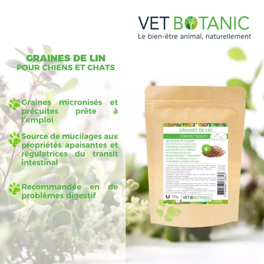 GRAINES DE LIN PRETES A L’EMPLOI – Confort digestif du chien et du chat
