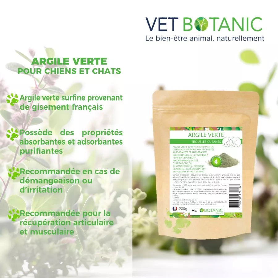 ARGILE VERTE EN POUDRE – Troubles cutanés du chien et du chat