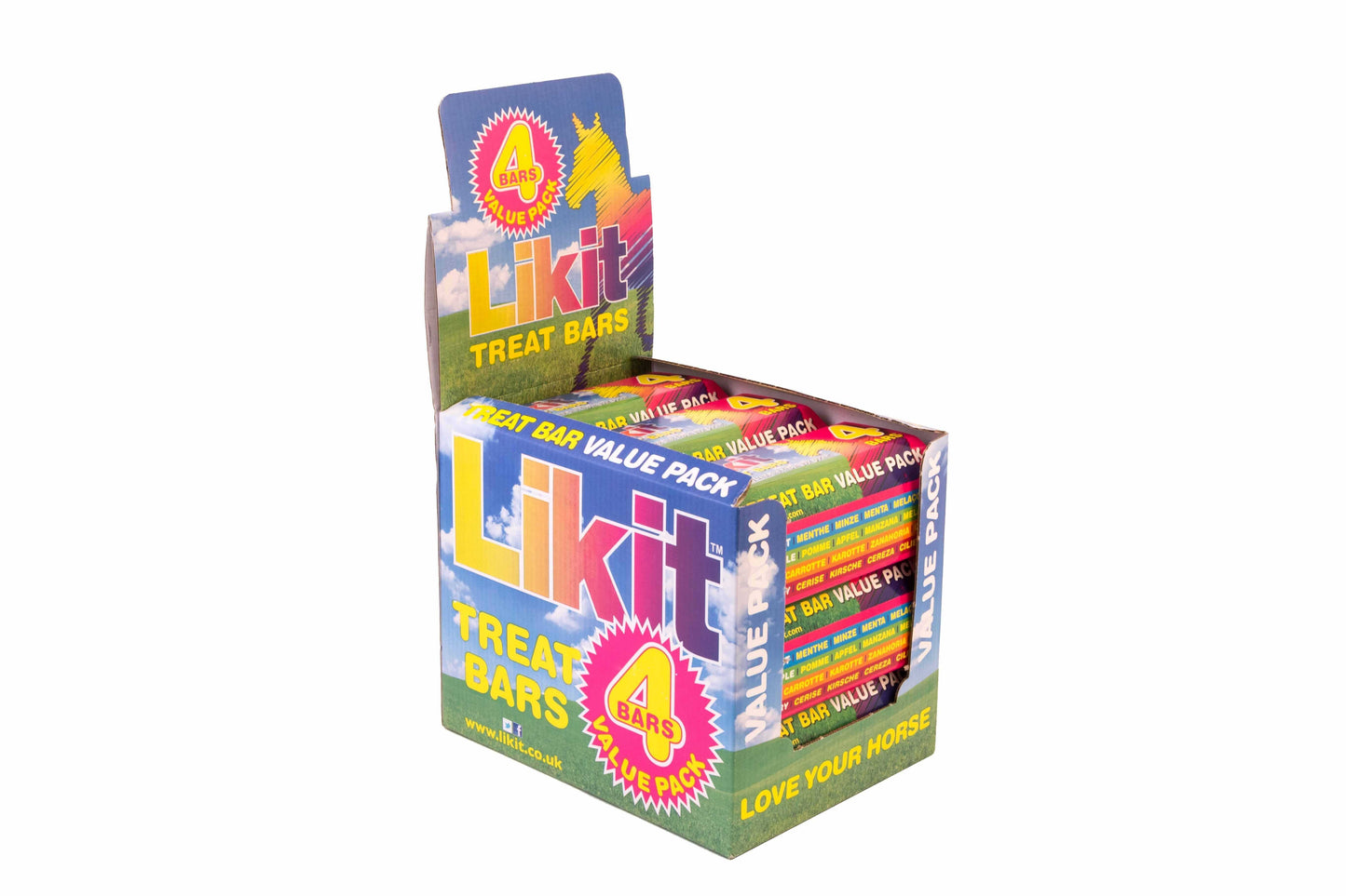 Présentoir friandises LIKIT : Lot de 9 paquets de 4 barres