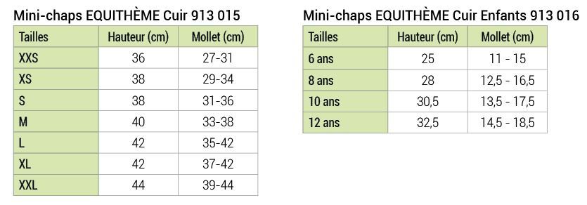 MINI-CHAPS EQUITHÈME CUIR, enfant ou adulte, 2 coloris