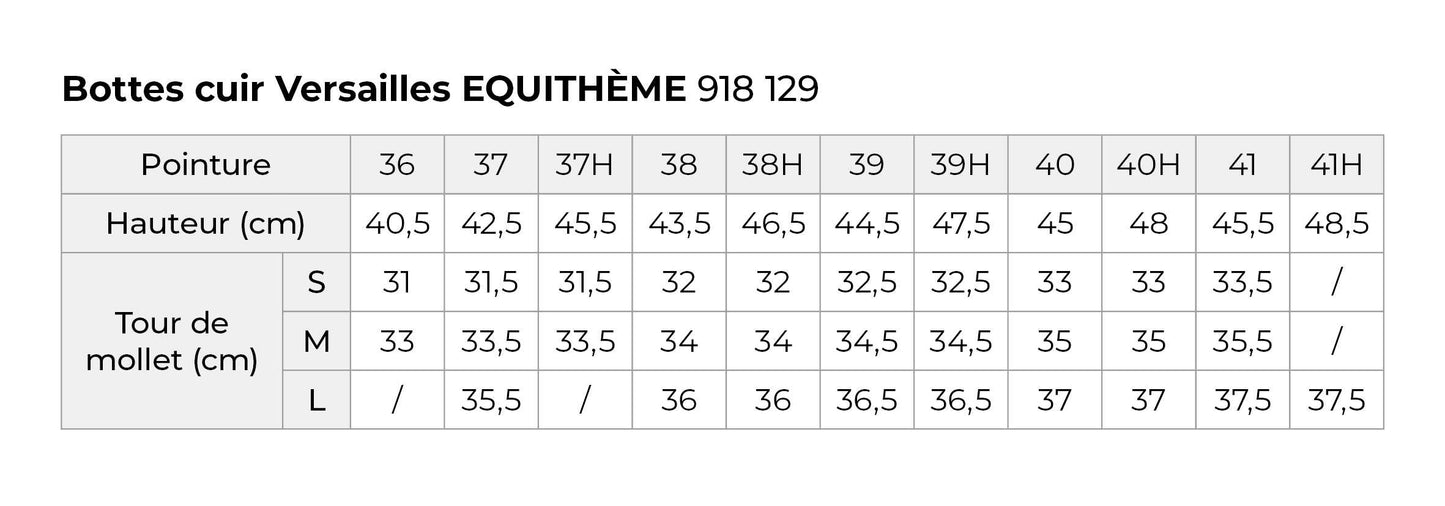 Bottes cuir EQUITHEME - Versailles - du 36 au 41 - 3 largeurs et 2 hauteurs à choix