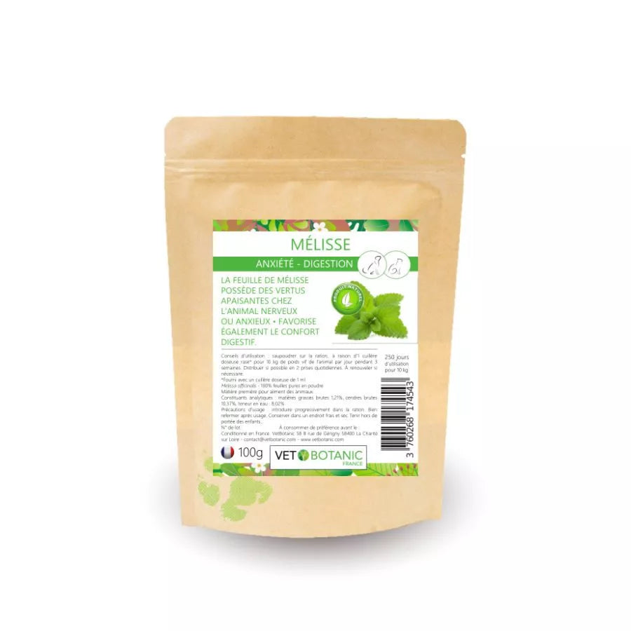 MELISSE Plante pure en poudre – Anxiété et digestion chiens et chats