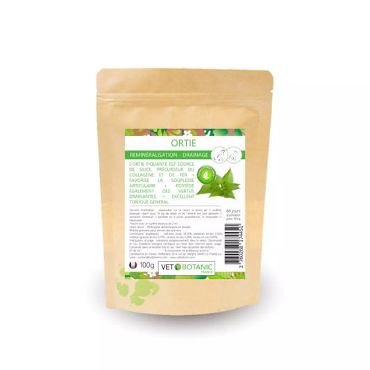 ORTIE Plante pure en poudre – Reminéralisation & draînage chiens et chats