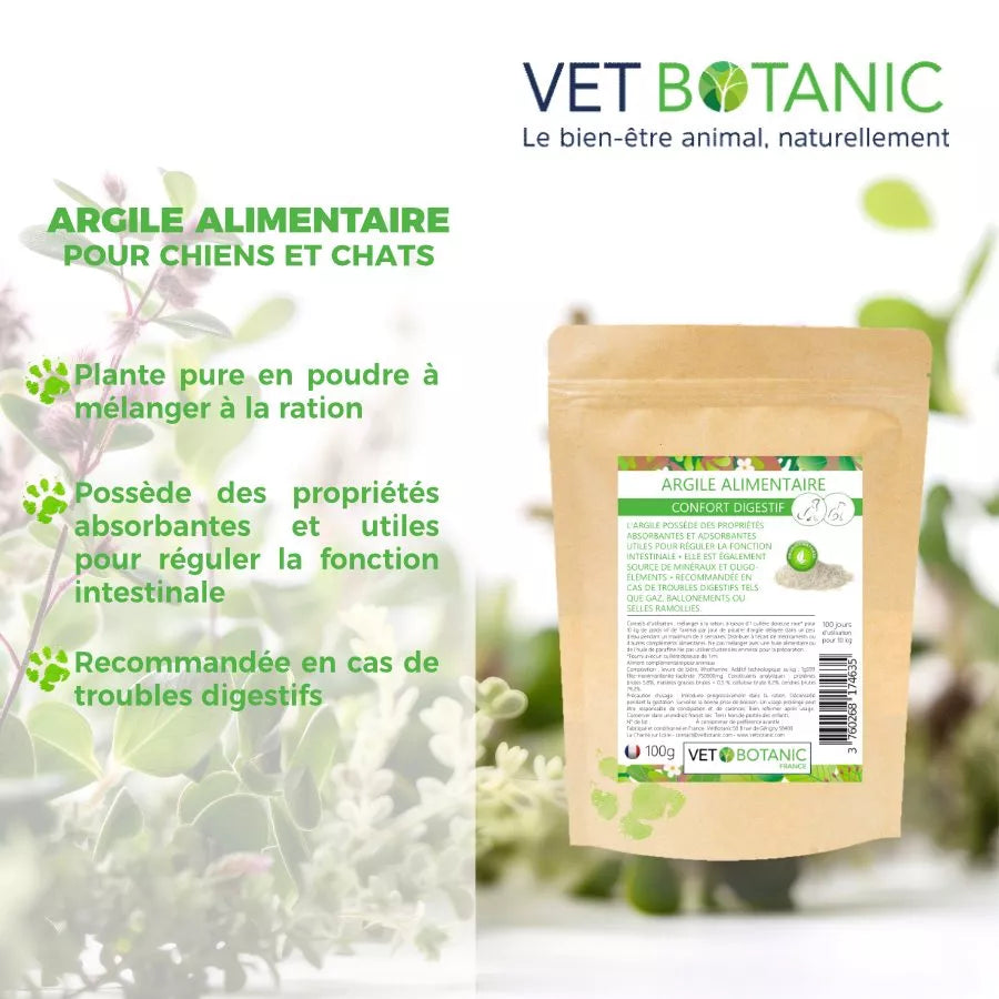 ARGILE ALIMENTAIRE – Confort digestif (gaz, ballonnements ou selles ramollies) du chien et du chat