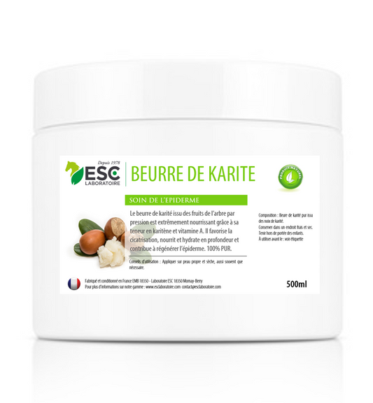 BEURRE DE KARITE ESC – Pur et riche en vitamines A et E – Nourrit et protège l’épiderme du cheval